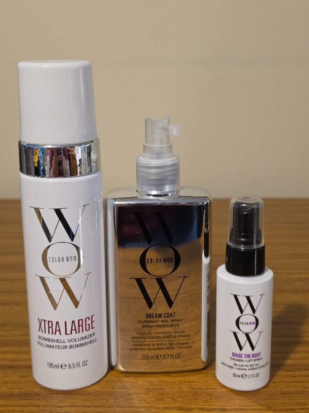Color WOW Hair Care Trio LOT Dream Coat Xtra Large Raise The Root Hair Care